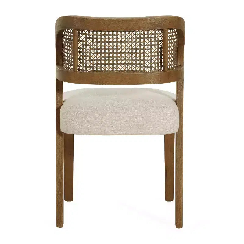 Chaises de salle à manger capitonnées en bois d'hévéa de ferme avec dossiers incurvés en rotin naturel