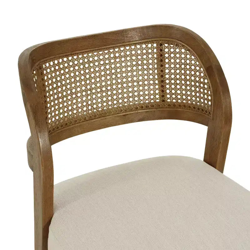 Chaises de salle à manger capitonnées en bois d'hévéa de ferme avec dossiers incurvés en rotin naturel
