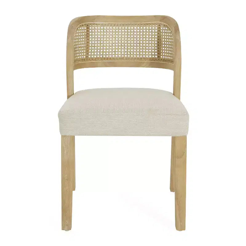 Chaises de salle à manger capitonnées en bois d'hévéa de ferme avec dossiers incurvés en rotin naturel