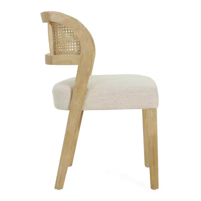Chaises de salle à manger capitonnées en bois d'hévéa de ferme avec dossiers incurvés en rotin naturel
