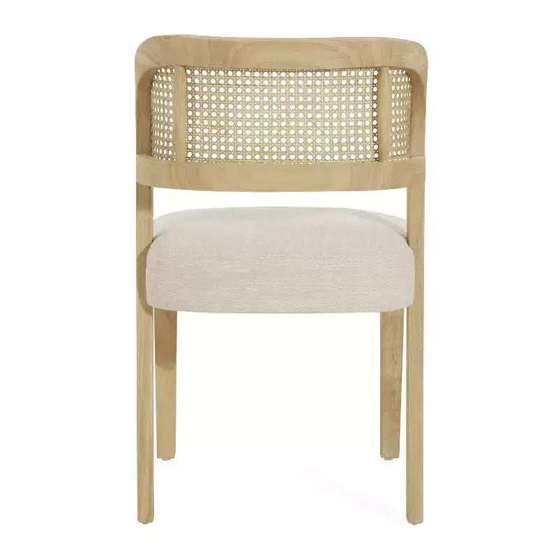 Chaises de salle à manger capitonnées en bois d'hévéa de ferme avec dossiers incurvés en rotin naturel