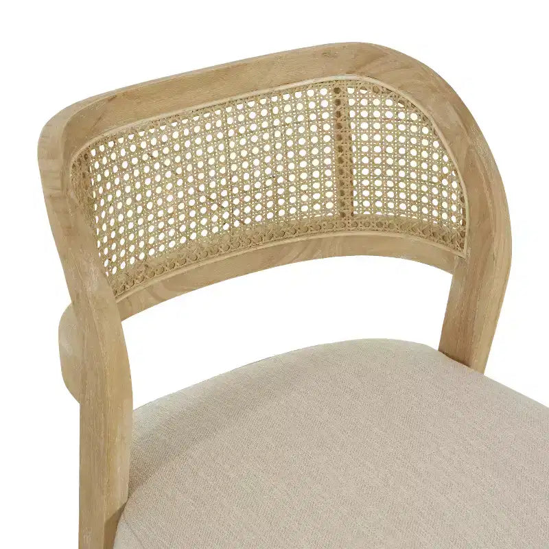 Chaises de salle à manger capitonnées en bois d'hévéa de ferme avec dossiers incurvés en rotin naturel