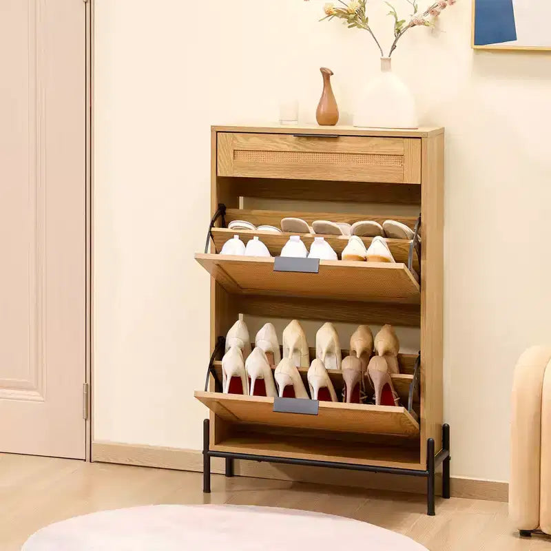 Meuble à chaussures en rotin, meuble de rangement étroit pour entrée