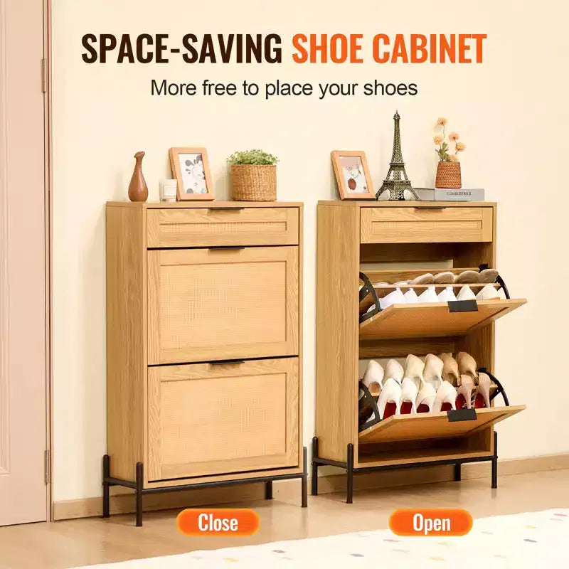 Meuble à chaussures en rotin, meuble de rangement étroit pour entrée