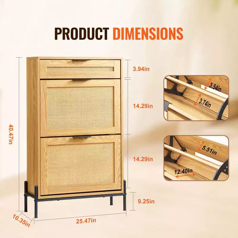 Meuble à chaussures en rotin, meuble de rangement étroit pour entrée