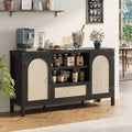 Buffet Cabinet, 59 Inch Rattan Storage Sideboard with Adjustable Shelves & Drawer, Black Boho Farmhouse