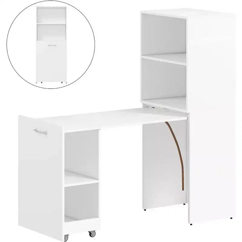 Bureau extensible avec étagères de rangement et roulettes