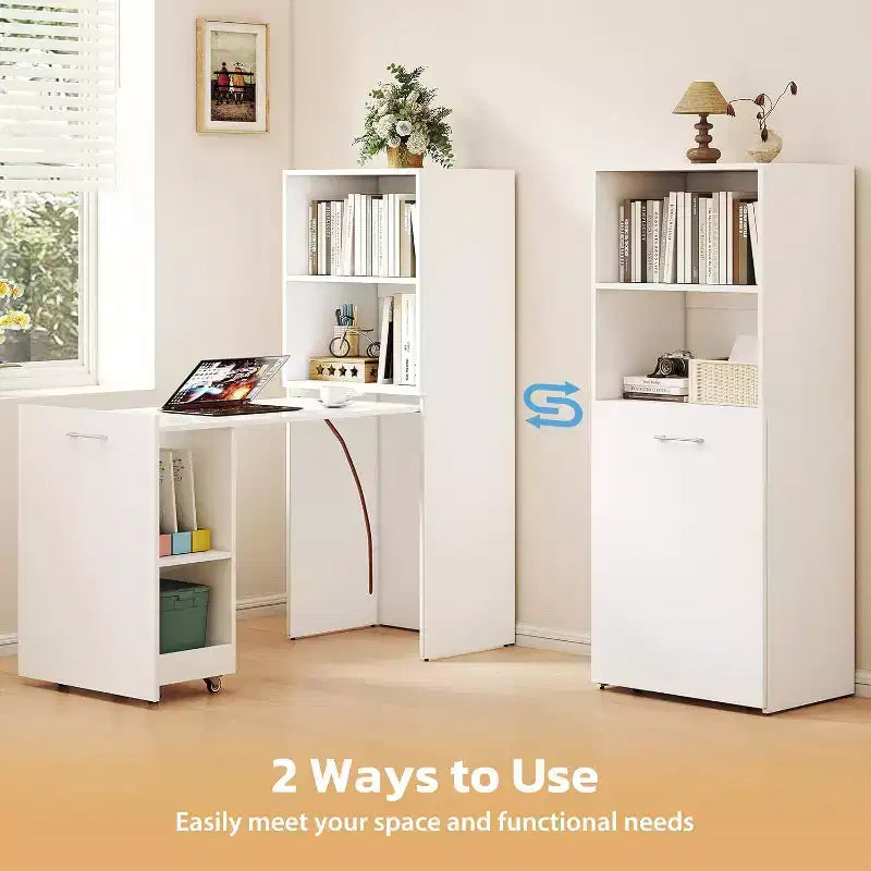 Bureau extensible avec étagères de rangement et roulettes