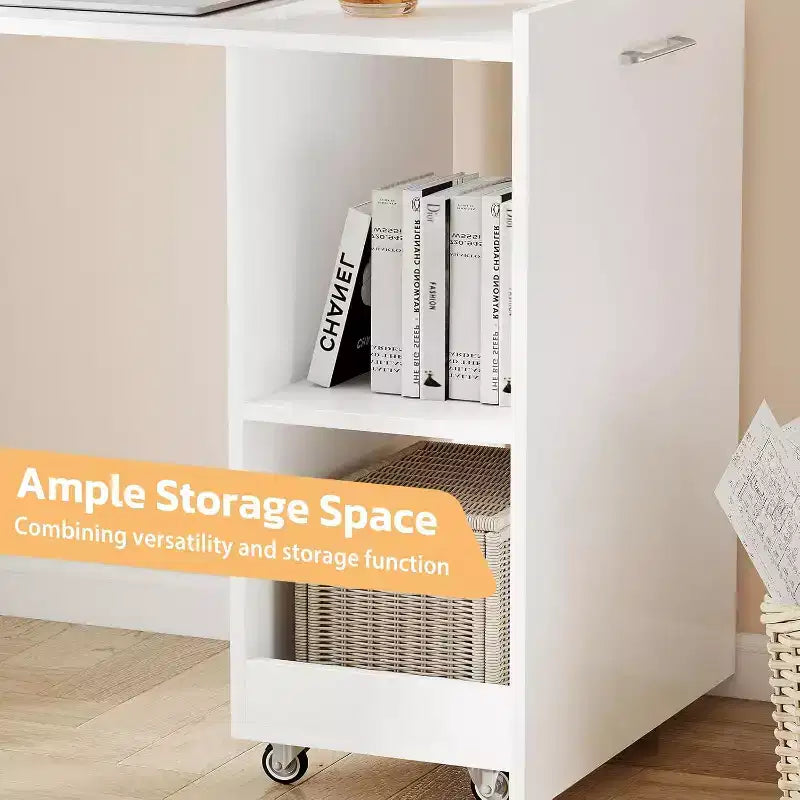 Bureau extensible avec étagères de rangement et roulettes