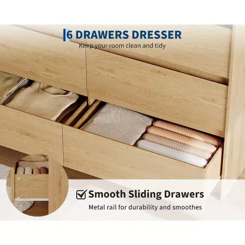 Commode à six tiroirs en bois pour chambre à coucher