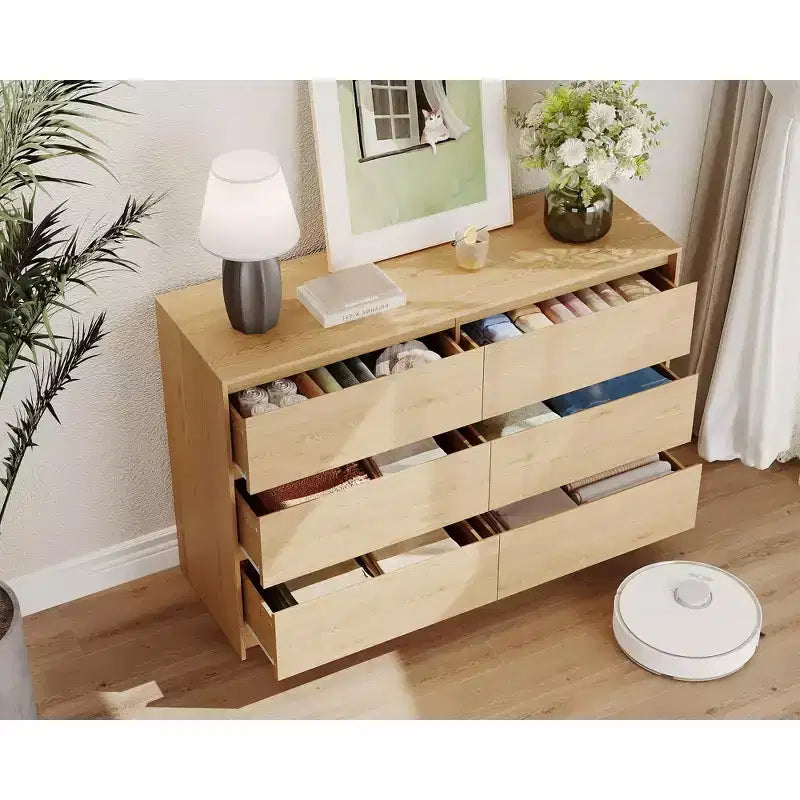 Commode à six tiroirs en bois pour chambre à coucher