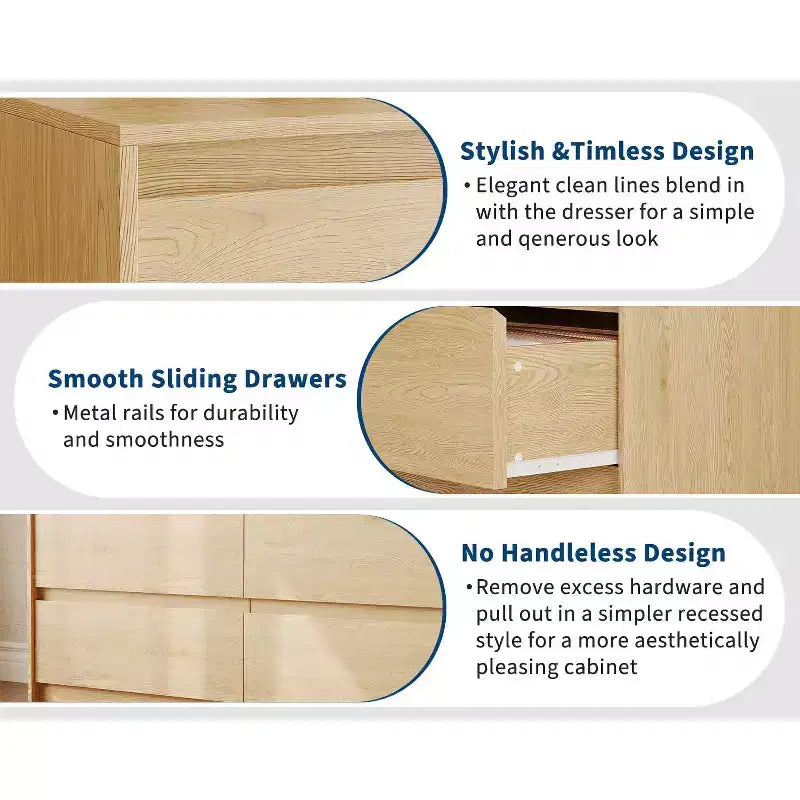 Commode à six tiroirs en bois pour chambre à coucher