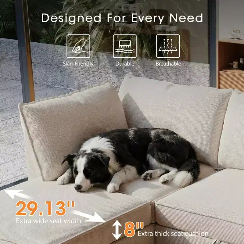 Canapé d'angle modulable en U à six places, moderne, en tissu.